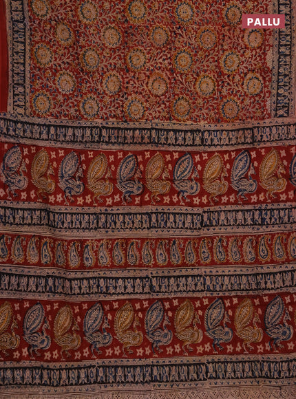 Kalamkari cotton saree maroon and black with allover block prints and printed border