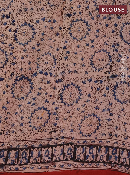 Kalamkari cotton saree maroon and black with allover block prints and printed border