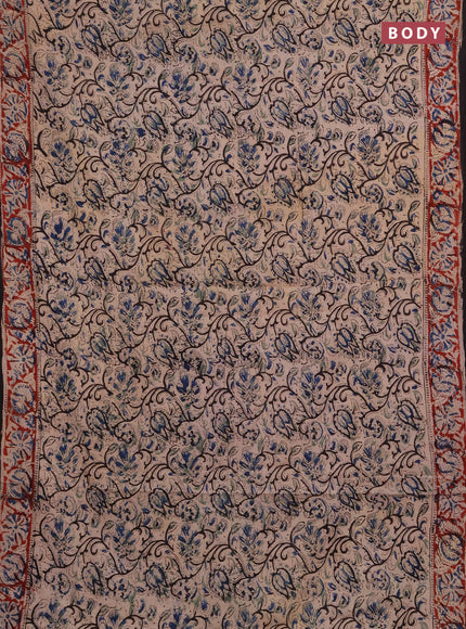 Kalamkari cotton saree beige and maroon with allover block prints and printed border