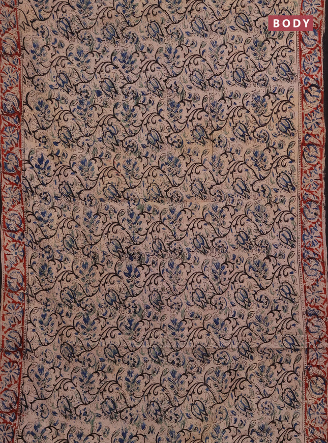 Kalamkari cotton saree beige and maroon with allover block prints and printed border