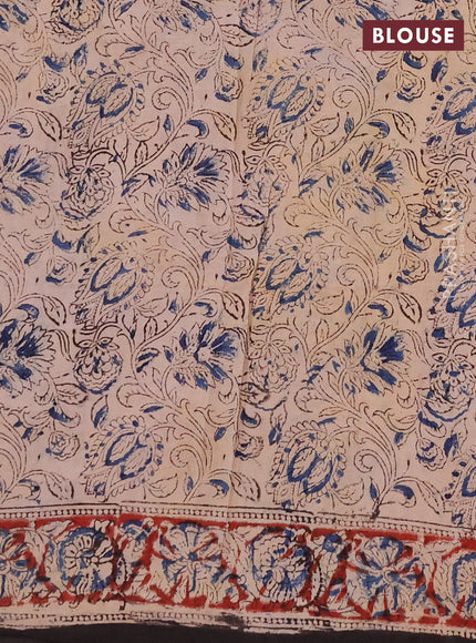 Kalamkari cotton saree beige and maroon with allover block prints and printed border