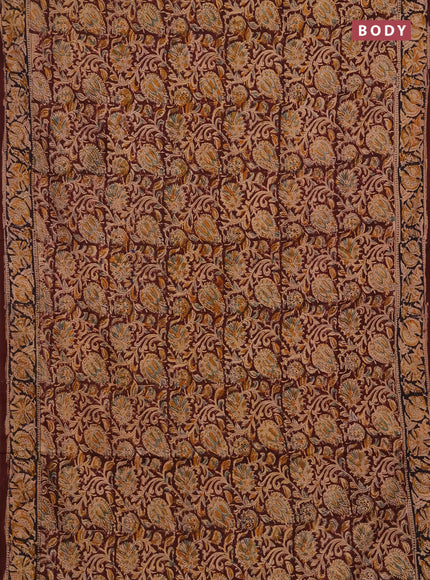 Kalamkari cotton saree coffee brown and black with allover block prints and printed border