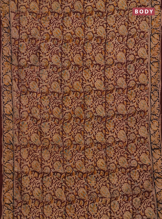 Kalamkari cotton saree coffee brown and black with allover block prints and printed border
