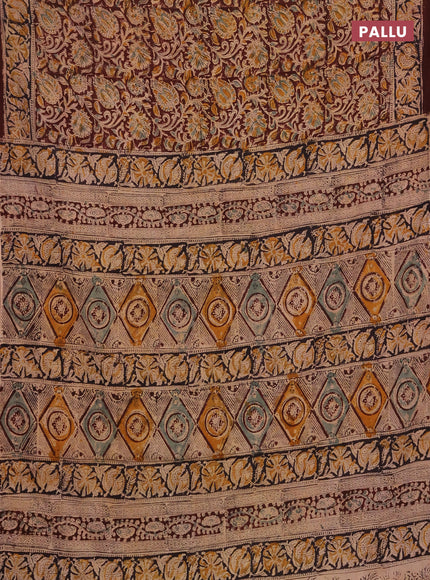 Kalamkari cotton saree coffee brown and black with allover block prints and printed border