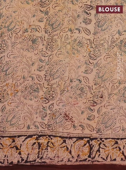 Kalamkari cotton saree coffee brown and black with allover block prints and printed border