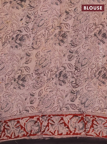 Kalamkari cotton saree black and maroon with allover block prints and printed border
