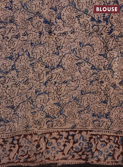 Kalamkari cotton saree black and coffee brown with allover block prints and printed border