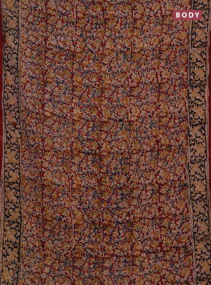 Kalamkari cotton saree maroon and black with allover block prints and printed border