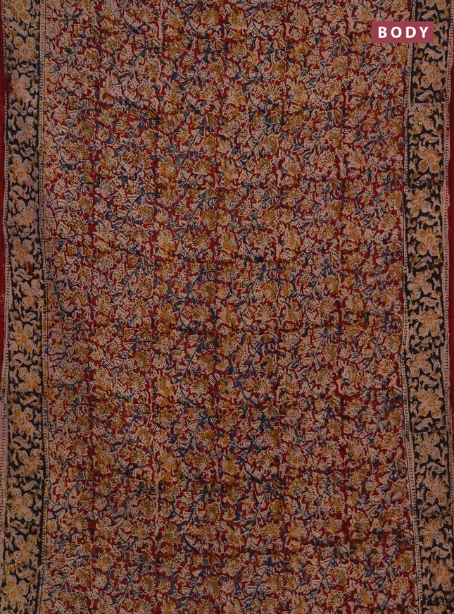 Kalamkari cotton saree maroon and black with allover block prints and printed border