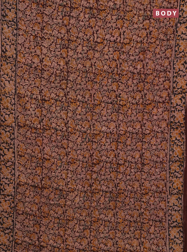 Kalamkari cotton saree coffee brown and black with allover block prints and printed border