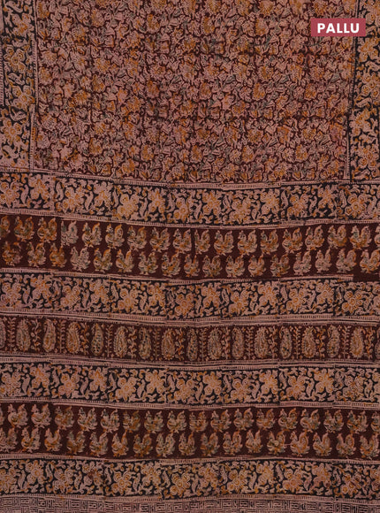 Kalamkari cotton saree coffee brown and black with allover block prints and printed border