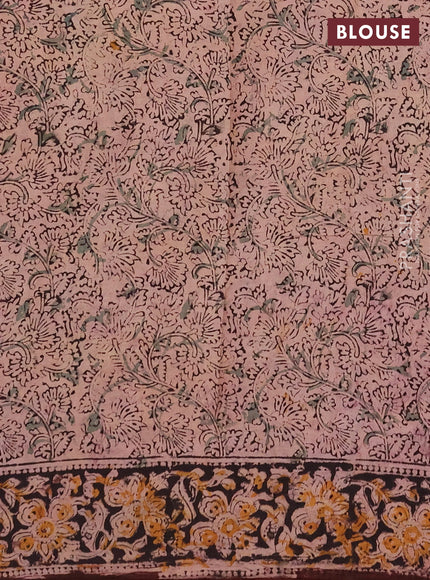 Kalamkari cotton saree coffee brown and black with allover block prints and printed border