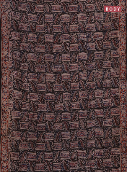 Kalamkari cotton saree black and maroon with allover block prints and printed border