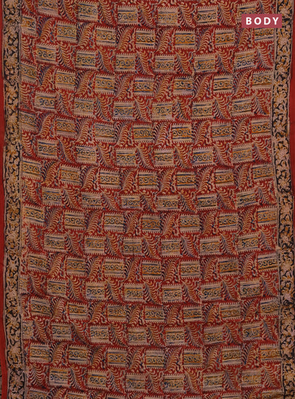 Kalamkari cotton saree maroon and black with allover block prints and printed border