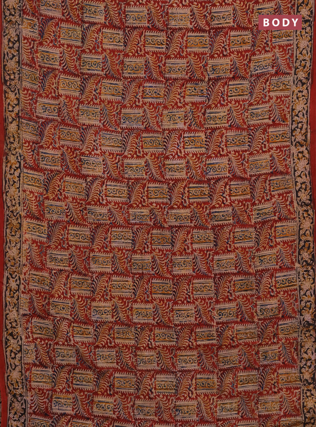 Kalamkari cotton saree maroon and black with allover block prints and printed border