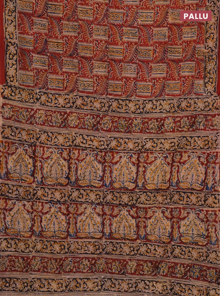 Kalamkari cotton saree maroon and black with allover block prints and printed border