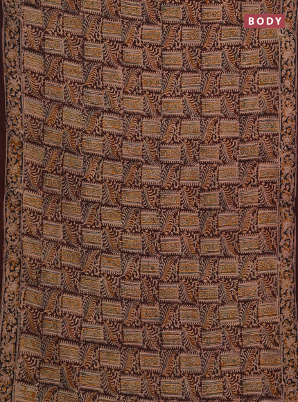 Kalamkari cotton saree coffee brown and black with allover block prints and printed border