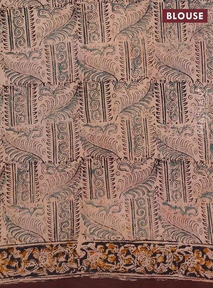 Kalamkari cotton saree coffee brown and black with allover block prints and printed border