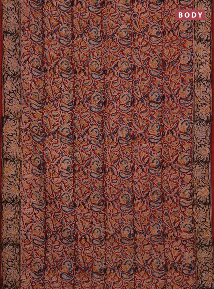 Kalamkari cotton saree maroon and black with allover block prints and printed border