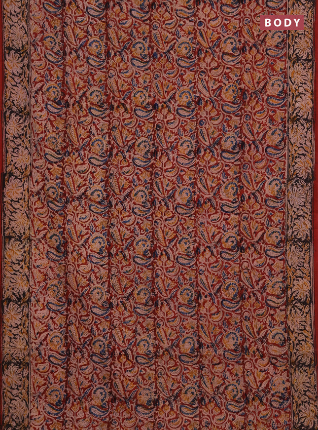 Kalamkari cotton saree maroon and black with allover block prints and printed border