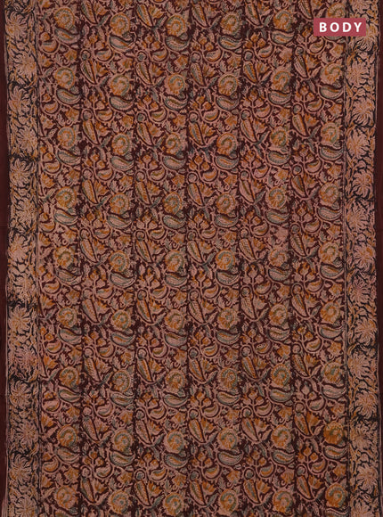 Kalamkari cotton saree deep wine and black with allover block prints and printed border