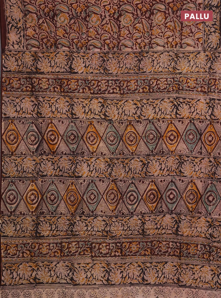 Kalamkari cotton saree deep wine and black with allover block prints and printed border
