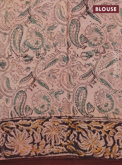 Kalamkari cotton saree deep wine and black with allover block prints and printed border