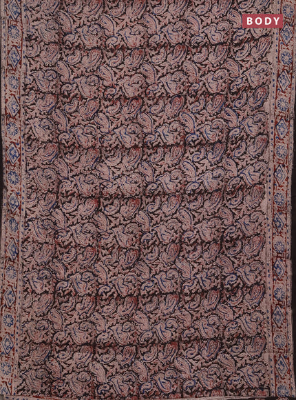 Kalamkari cotton saree black and maroon with allover block prints and printed border