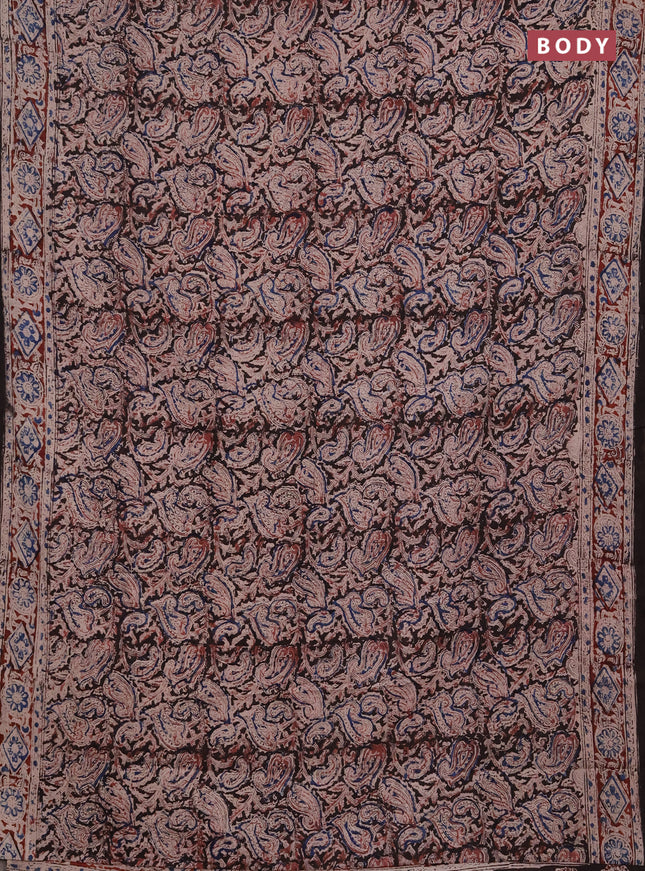 Kalamkari cotton saree black and maroon with allover block prints and printed border