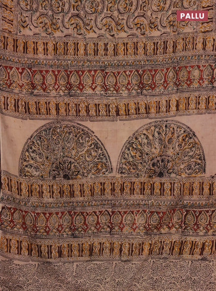 Kalamkari cotton saree coffee brown with allover block prints and printed border