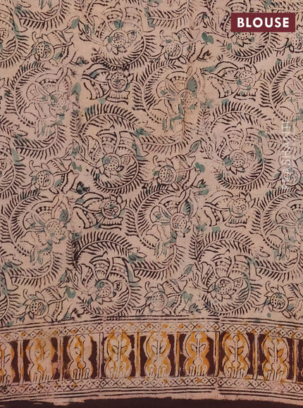 Kalamkari cotton saree coffee brown with allover block prints and printed border
