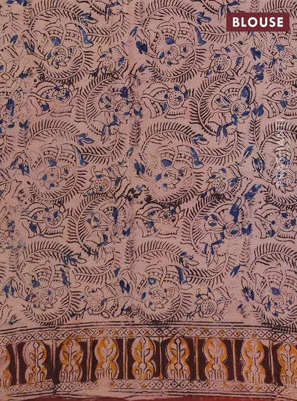 Kalamkari cotton saree maroon and coffe brown with allover block prints and printed border