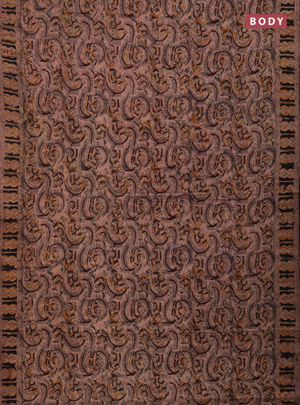 Kalamkari cotton saree coffee brown and black with allover block prints and printed border