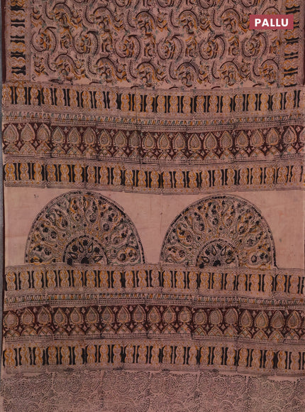 Kalamkari cotton saree coffee brown and black with allover block prints and printed border