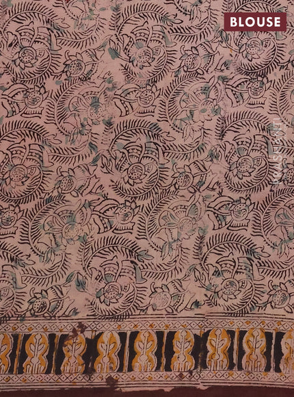 Kalamkari cotton saree coffee brown and black with allover block prints and printed border