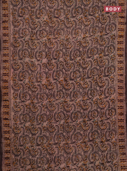 Kalamkari cotton saree coffee brown with allover block prints and printed border