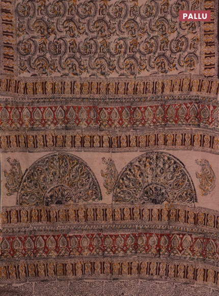 Kalamkari cotton saree coffee brown with allover block prints and printed border