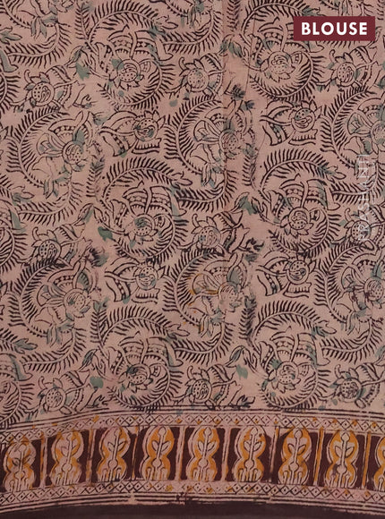 Kalamkari cotton saree coffee brown with allover block prints and printed border