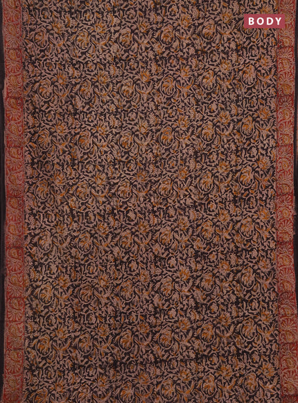 Kalamkari cotton saree black and maroon with allover block prints and printed border