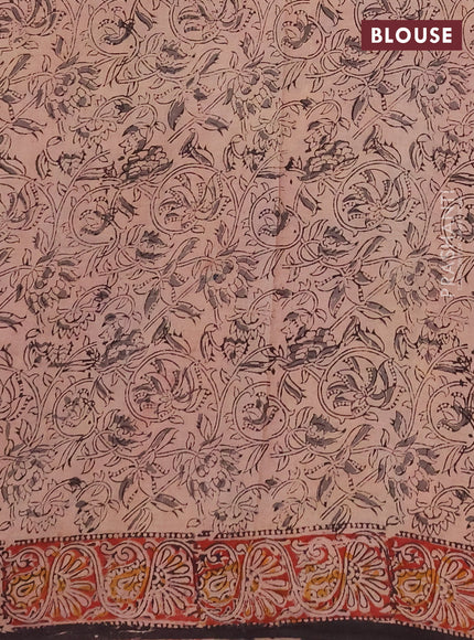 Kalamkari cotton saree black and maroon with allover block prints and printed border