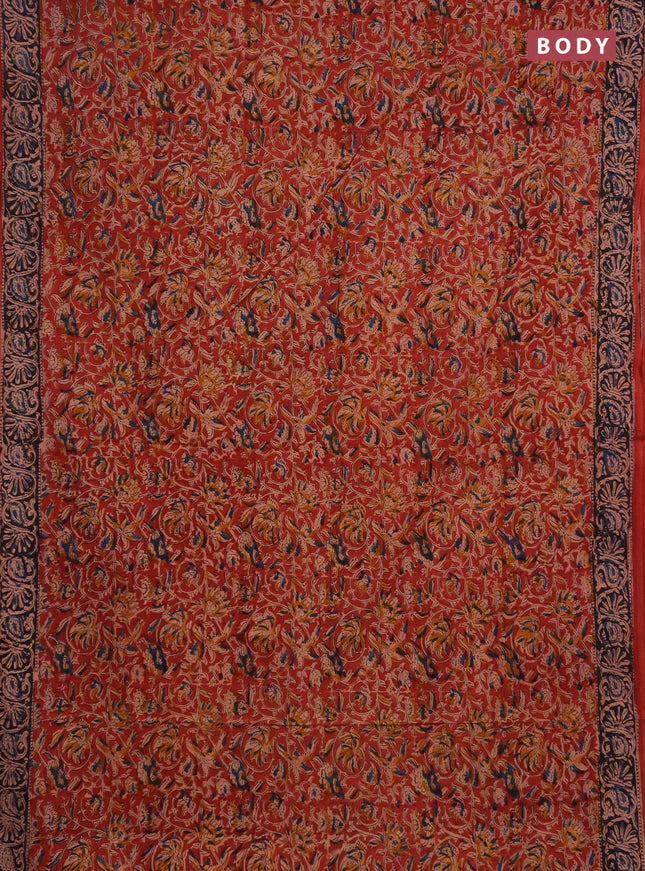Kalamkari cotton saree maroon and black with allover block prints and printed border