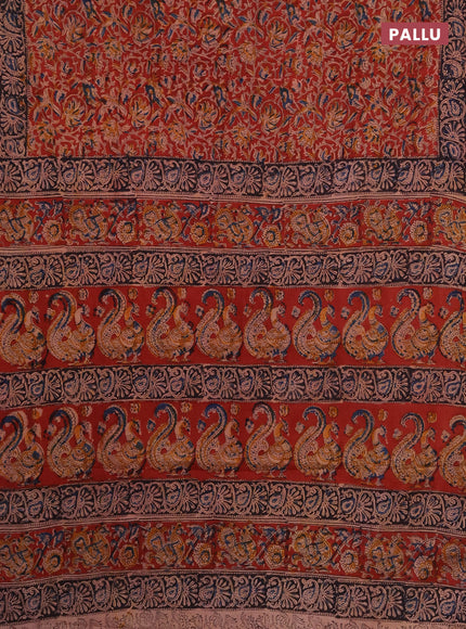 Kalamkari cotton saree maroon and black with allover block prints and printed border