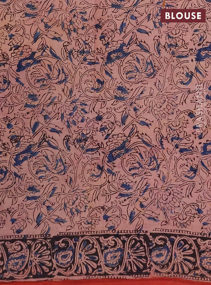 Kalamkari cotton saree maroon and black with allover block prints and printed border