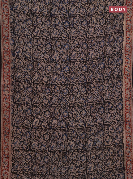 Kalamkari cotton saree black and maroon with allover block prints and printed border
