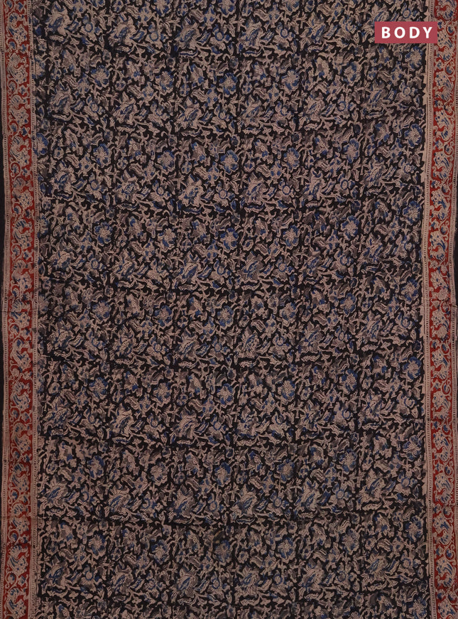Kalamkari cotton saree black and maroon with allover block prints and printed border