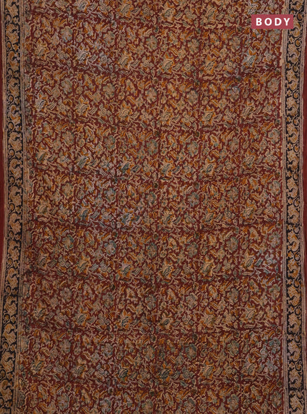 Kalamkari cotton saree coffee brown and black with allover block prints and printed border