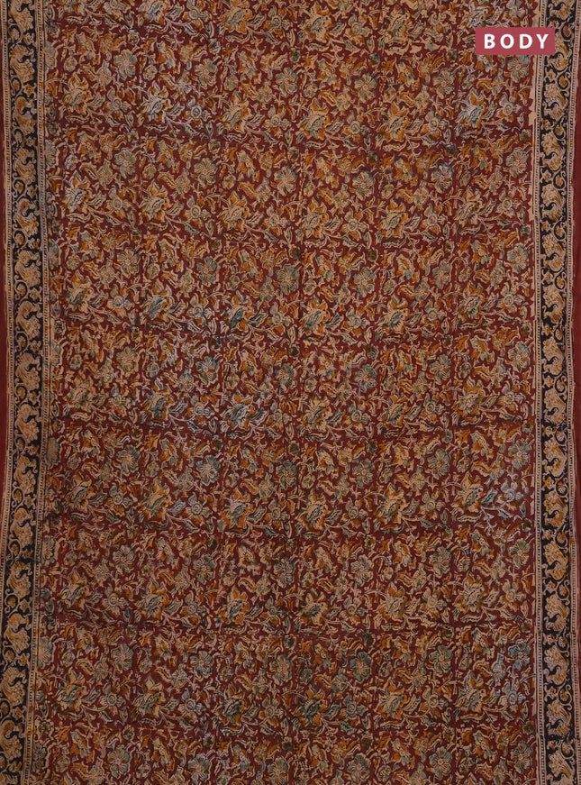 Kalamkari cotton saree coffee brown and black with allover block prints and printed border