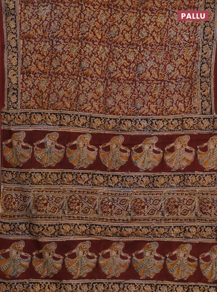 Kalamkari cotton saree coffee brown and black with allover block prints and printed border