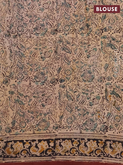 Kalamkari cotton saree coffee brown and black with allover block prints and printed border