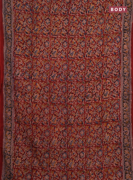 Kalamkari cotton saree maroon and black with allover block prints and printed border